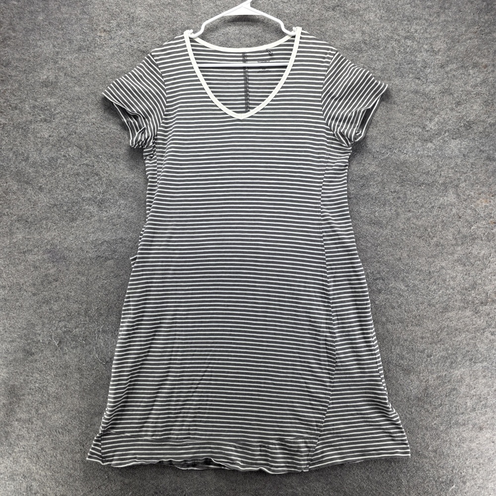 Toad&Co Dress Womens L Gray Striped T-Shirt Short Sleeve V-Neck Jersey Casual